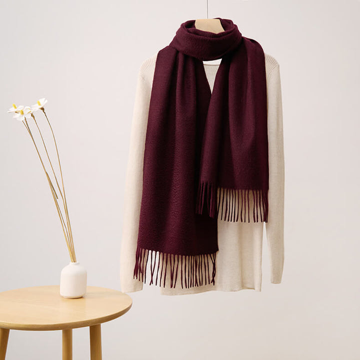 Classic Solid Color Tassel 100% Cashmere Long Scarf
