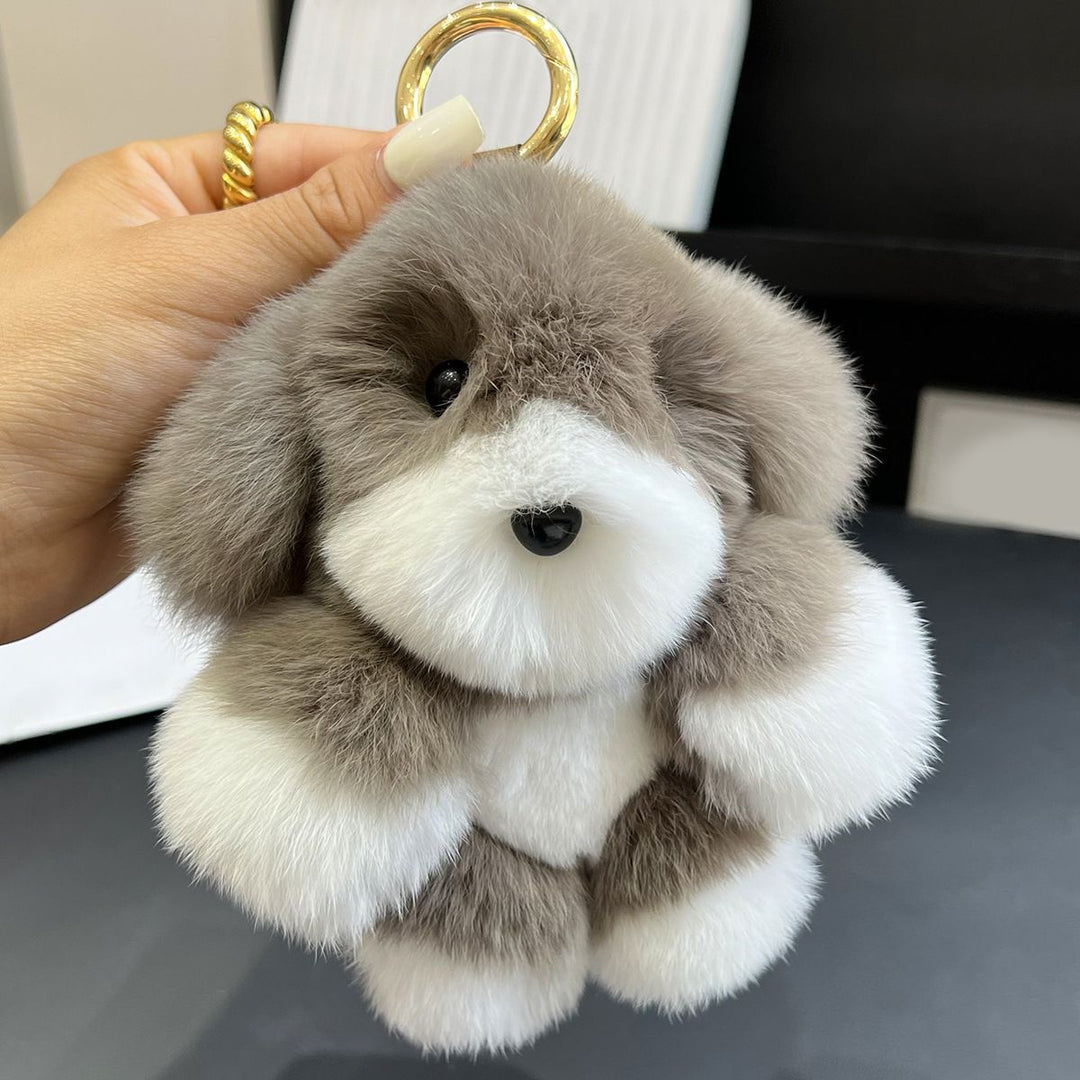 Real Rabbit Fur Puppy Keychain Handmade Fluffy Dog Bag Charm Luxury Fur Key Ring