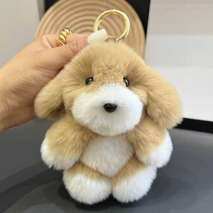 Real Rabbit Fur Puppy Keychain Handmade Fluffy Dog Bag Charm Luxury Fur Key Ring