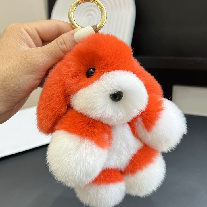 Real Rabbit Fur Puppy Keychain Handmade Fluffy Dog Bag Charm Luxury Fur Key Ring