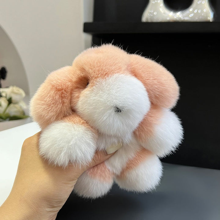 Real Rabbit Fur Puppy Keychain Handmade Fluffy Dog Bag Charm Luxury Fur Key Ring