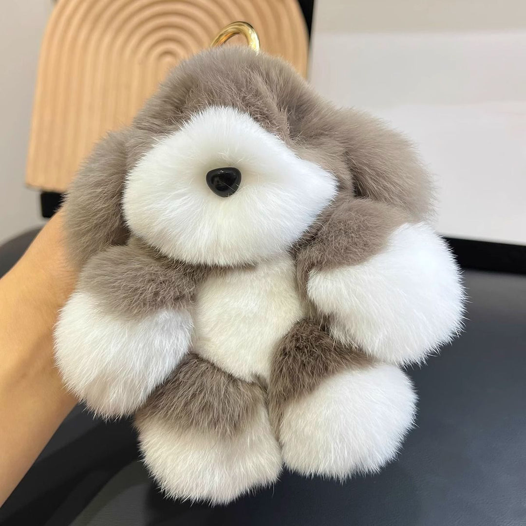 Real Rabbit Fur Puppy Keychain Handmade Fluffy Dog Bag Charm Luxury Fur Key Ring