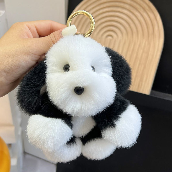 Real Rabbit Fur Puppy Keychain Handmade Fluffy Dog Bag Charm Luxury Fur Key Ring
