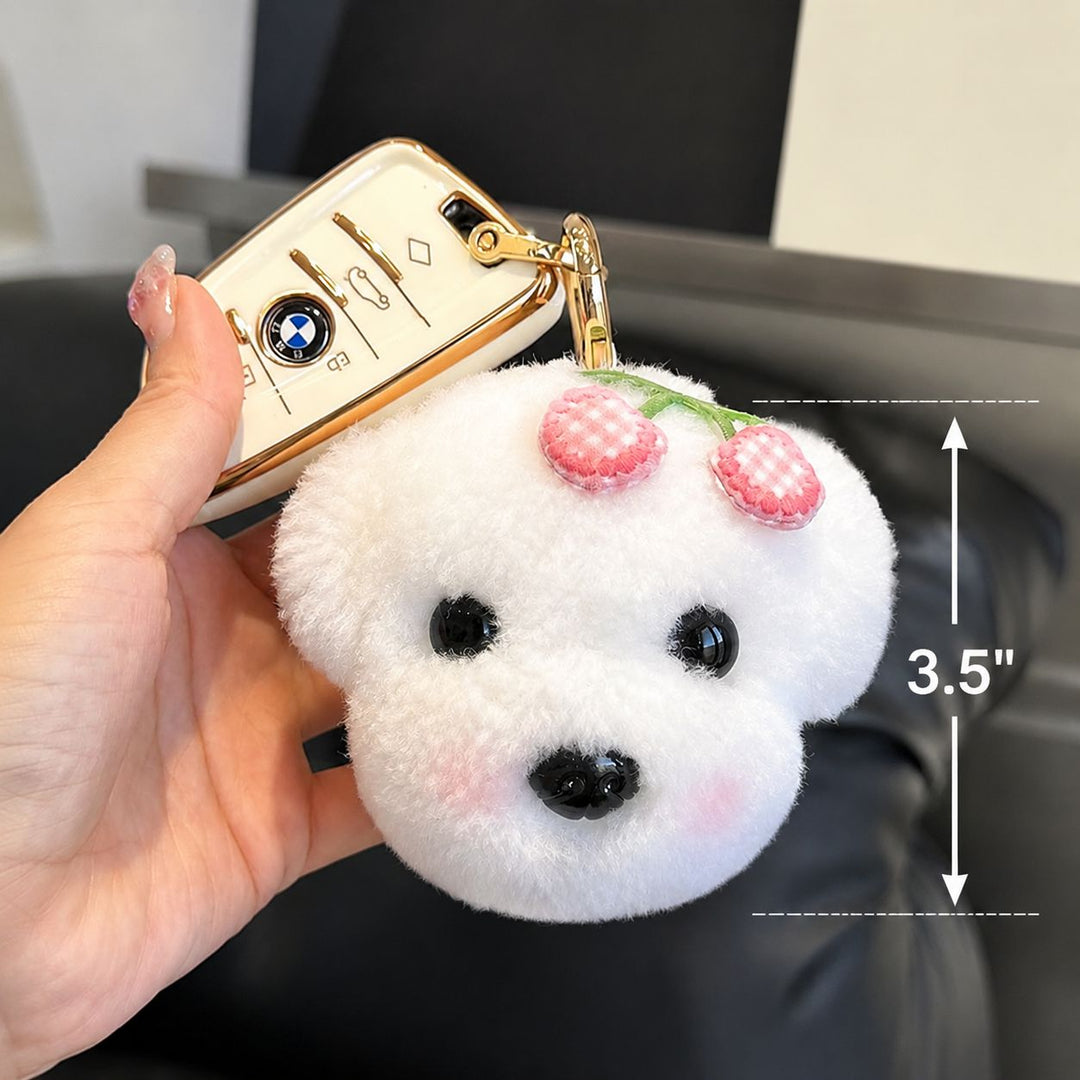 Real Wool Puppy Keychain Cute Plush Dog Key Ring Bag Charm