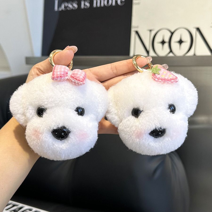 Real Wool Puppy Keychain Cute Plush Dog Key Ring Bag Charm