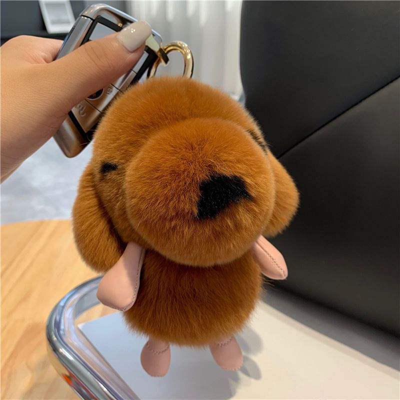 Cute Plush Puppy Fur Keychain Soft Real Rabbit Fur Dog Bag Charm