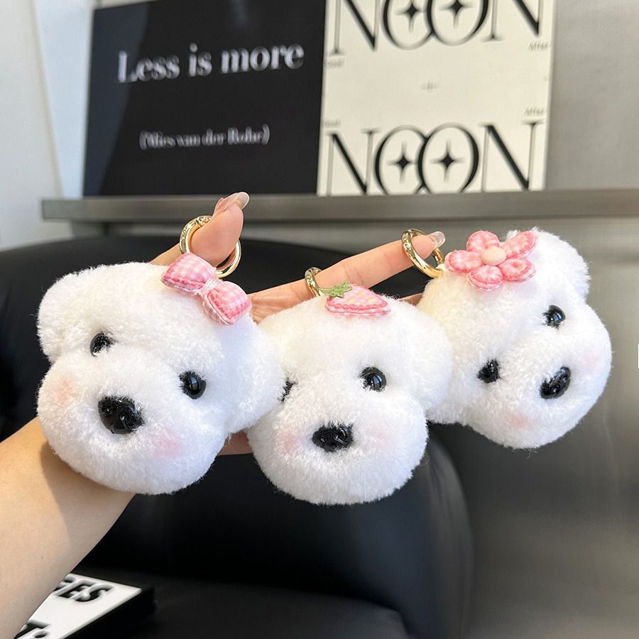 Real Wool Puppy Keychain Cute Plush Dog Key Ring Bag Charm