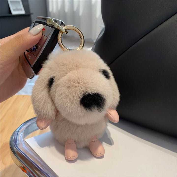 Cute Plush Puppy Fur Keychain Soft Real Rabbit Fur Dog Bag Charm