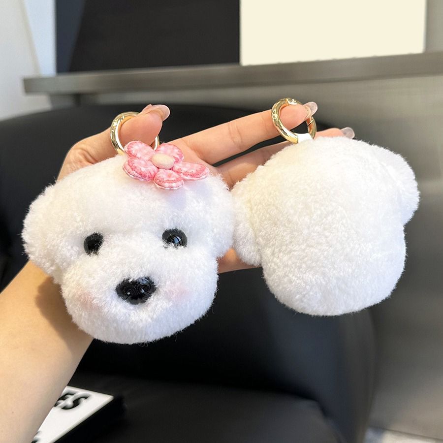 Real Wool Puppy Keychain Cute Plush Dog Key Ring Bag Charm