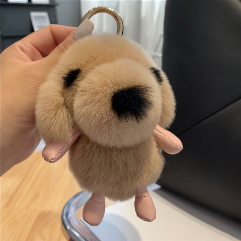 Cute Plush Puppy Fur Keychain Soft Real Rabbit Fur Dog Bag Charm