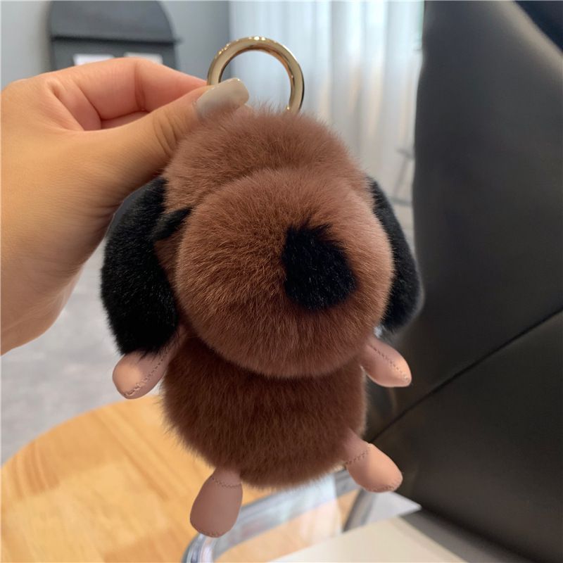 Cute Plush Puppy Fur Keychain Soft Real Rabbit Fur Dog Bag Charm