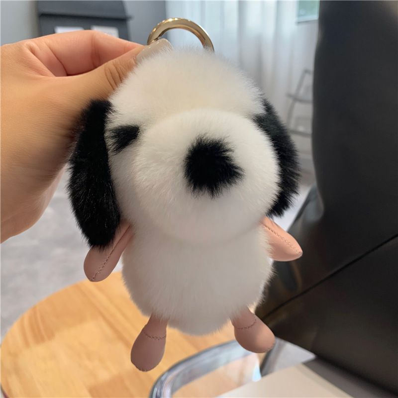 Cute Plush Puppy Fur Keychain Soft Real Rabbit Fur Dog Bag Charm