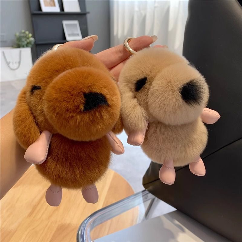 Cute Plush Puppy Fur Keychain Soft Real Rabbit Fur Dog Bag Charm
