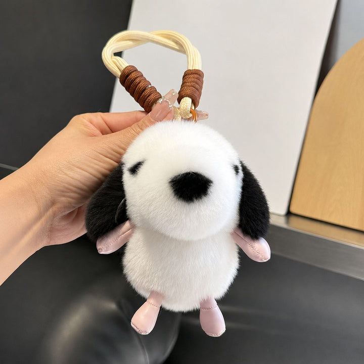 Cute Plush Puppy Fur Keychain Soft Real Rabbit Fur Dog Bag Charm