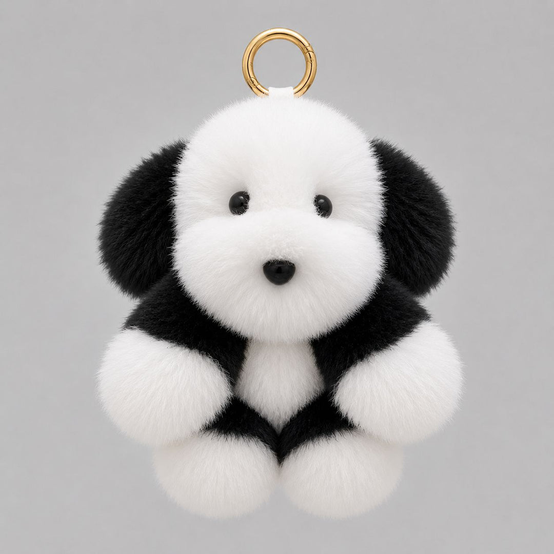 Real Rabbit Fur Puppy Keychain Handmade Fluffy Dog Bag Charm Luxury Fur Key Ring