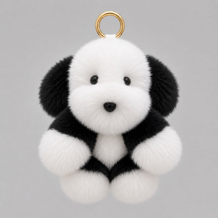 Real Rabbit Fur Puppy Keychain Handmade Fluffy Dog Bag Charm Luxury Fur Key Ring
