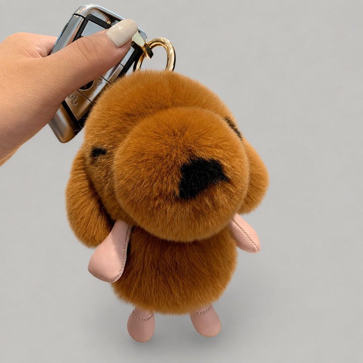 Cute Plush Puppy Fur Keychain Soft Real Rabbit Fur Dog Bag Charm