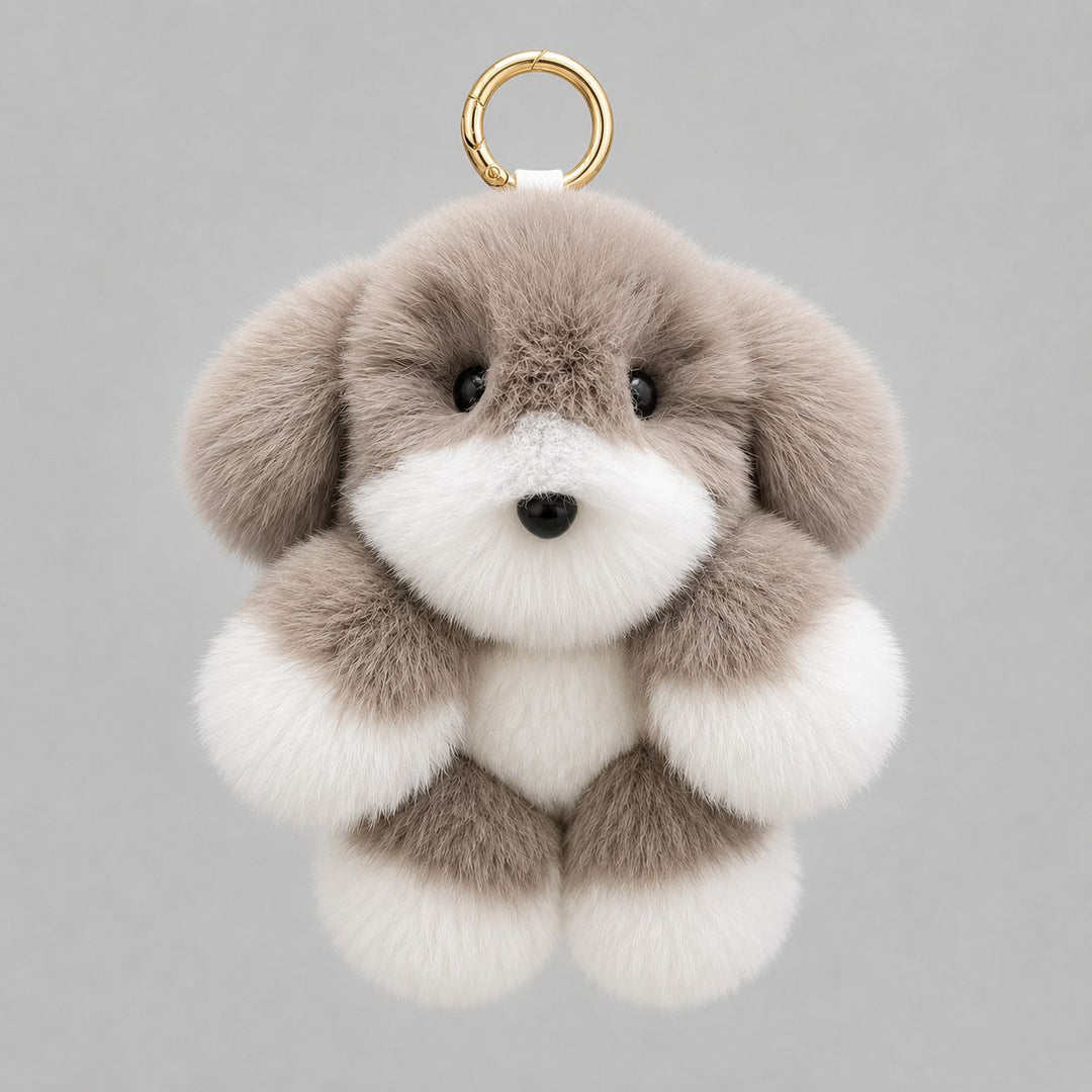 Real Rabbit Fur Puppy Keychain Handmade Fluffy Dog Bag Charm Luxury Fur Key Ring