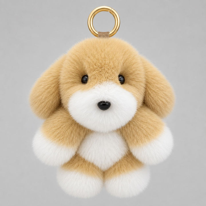 Real Rabbit Fur Puppy Keychain Handmade Fluffy Dog Bag Charm Luxury Fur Key Ring