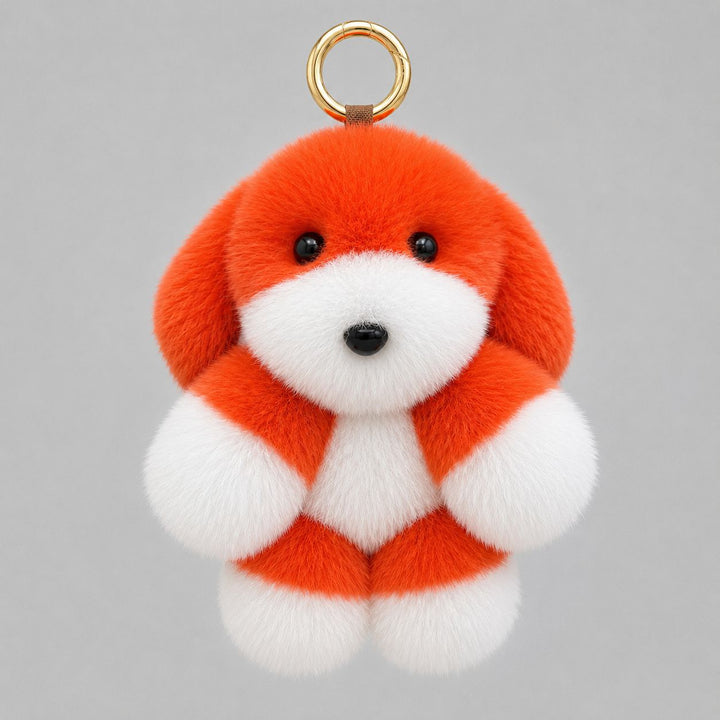 Real Rabbit Fur Puppy Keychain Handmade Fluffy Dog Bag Charm Luxury Fur Key Ring