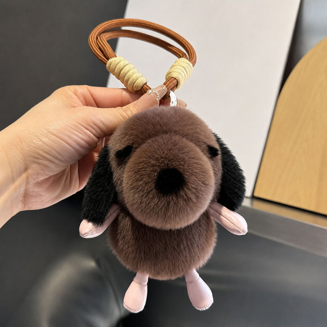 Cute Plush Puppy Fur Keychain Soft Real Rabbit Fur Dog Bag Charm