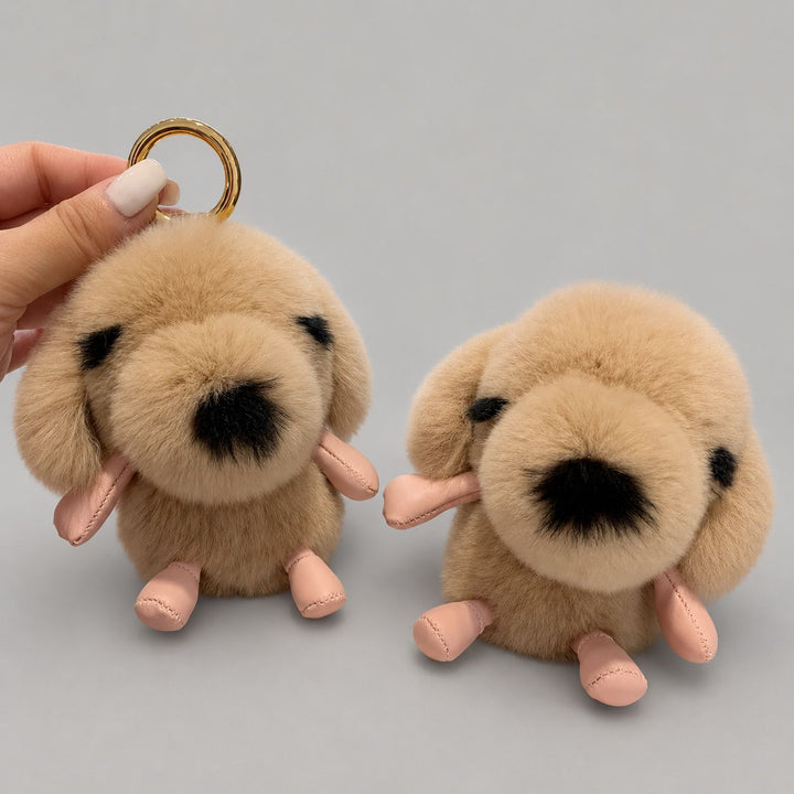 Cute Plush Puppy Fur Keychain Soft Real Rabbit Fur Dog Bag Charm