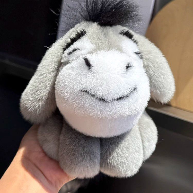 Luxury Real Rex Rabbit Fur Eeyore Keychain Ultra-Soft Plush Donkey Bag Charm Car Key Ring Accessory