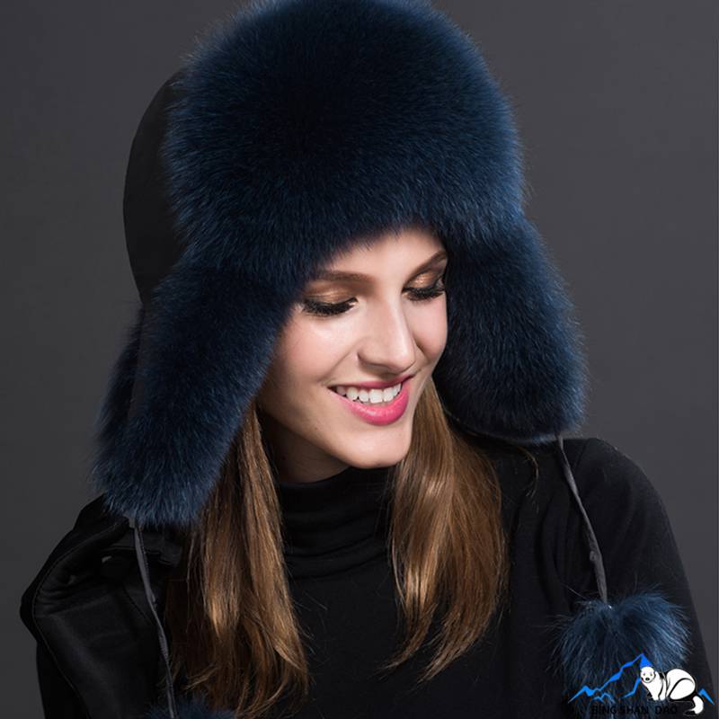 Real Fox Fur Trapper Hats for Women Winter Outdoor Cold Weather Fluffy Fuzzy Furry Genuine Fur Hats