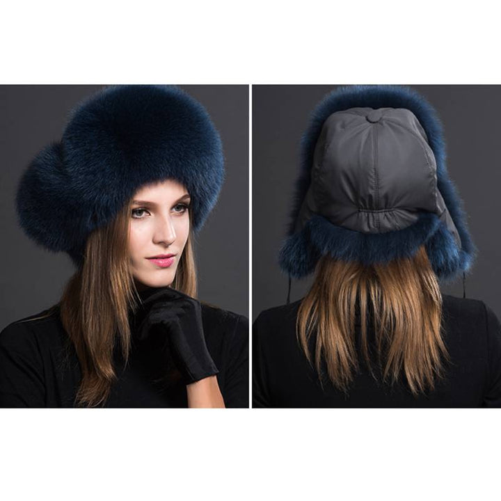 Real Fox Fur Trapper Hats for Women Winter Outdoor Cold Weather Fluffy Fuzzy Furry Genuine Fur Hats