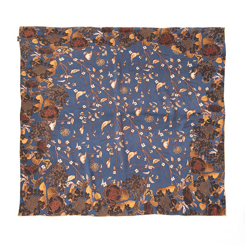 41" x 41" Classic Bloom Floral Paisley Butterfly Vintage Printed 100% Mulberry Silk Charmeuse Square Scarf