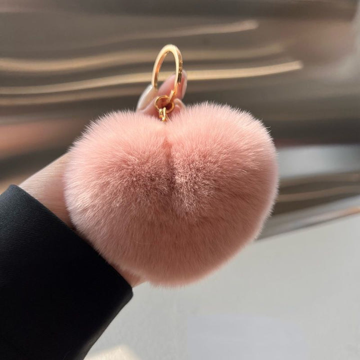 Real Rabbit Fur Heart Keychain Fluffy Plush Fur Pom Pom Bag Charm