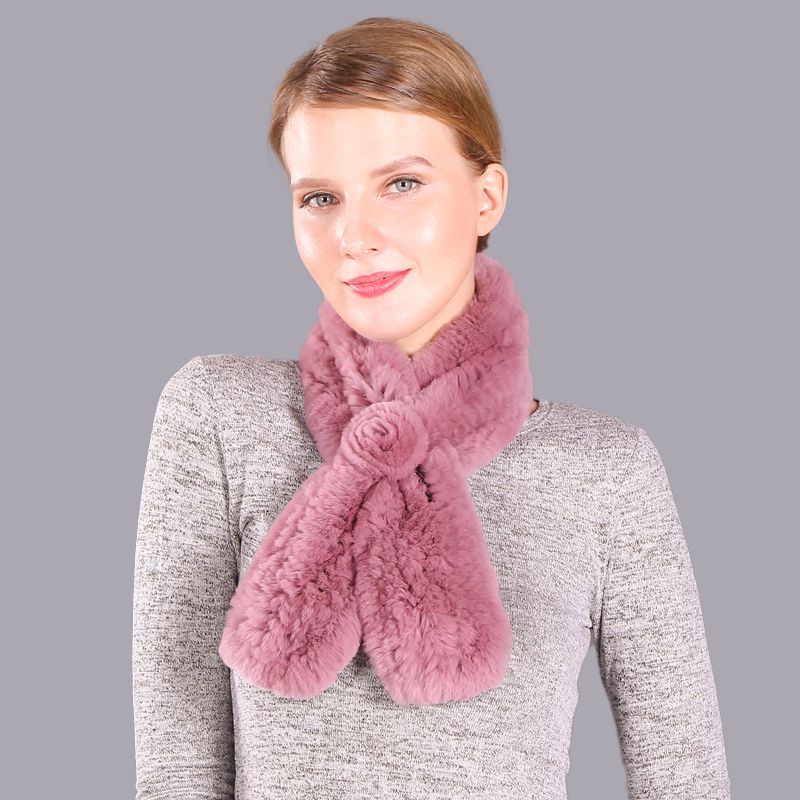 Soft Rabbit Fur Winter Wrap Scarf Stole with Rose Decoration