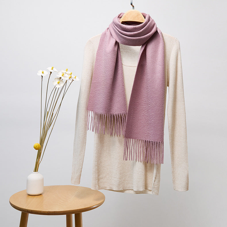 Basic Solid Color Long Cashmere Scarf with Tassels