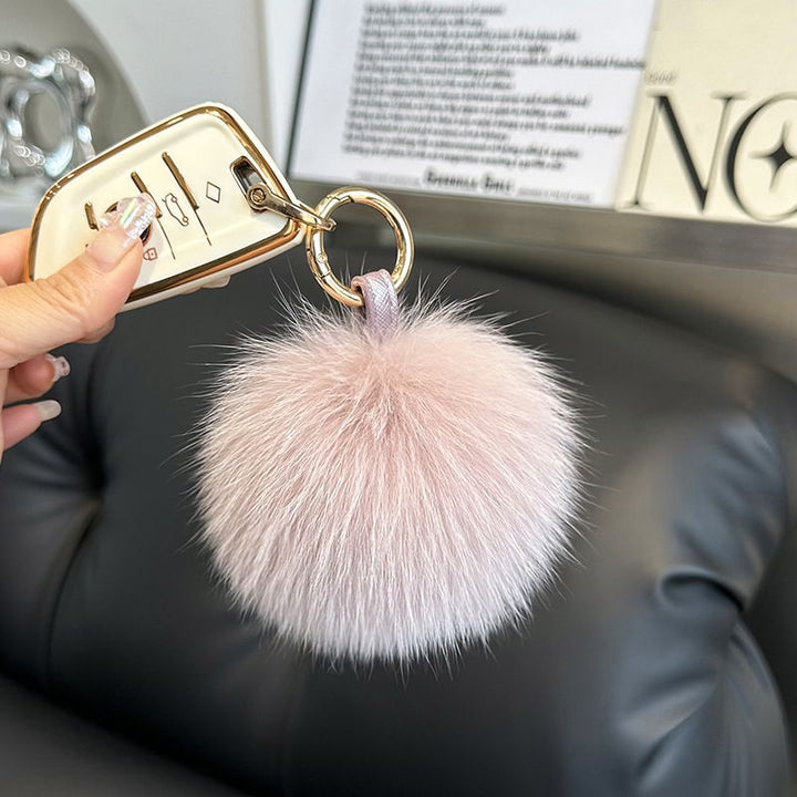 Genuine Fox Fur Pom-Pom Keychain Luxury Fluffy Fur Ball Bag Charm