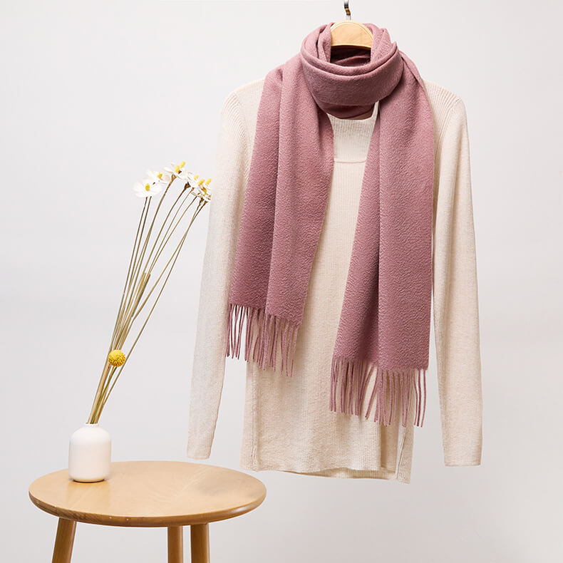 Classic Solid Color Tassel 100% Cashmere Long Scarf
