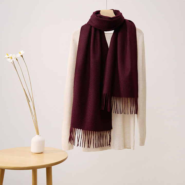 Basic Solid Color Long Cashmere Scarf with Tassels