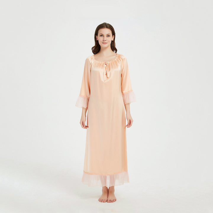 Double-Sided Silky Vintage Long Sleeve Silk Nightgown LSP033