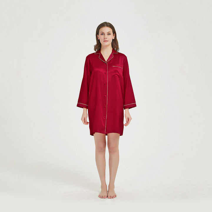 Double-Sided Silky Luxury Long Sleeve Mulberry Silk Nightshirt for Women LSP036