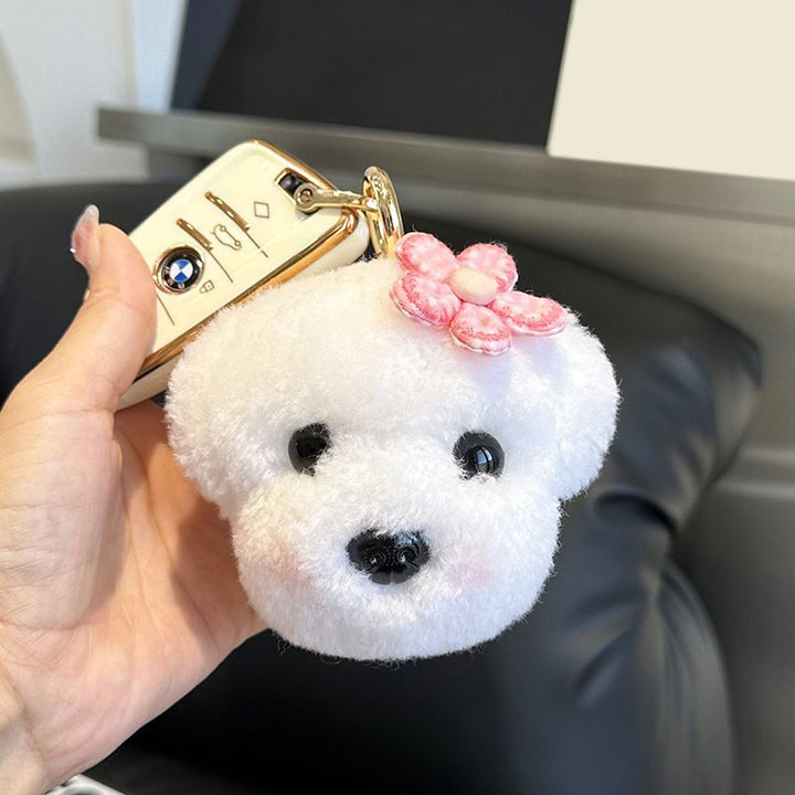 Real Wool Puppy Keychain Cute Plush Dog Key Ring Bag Charm