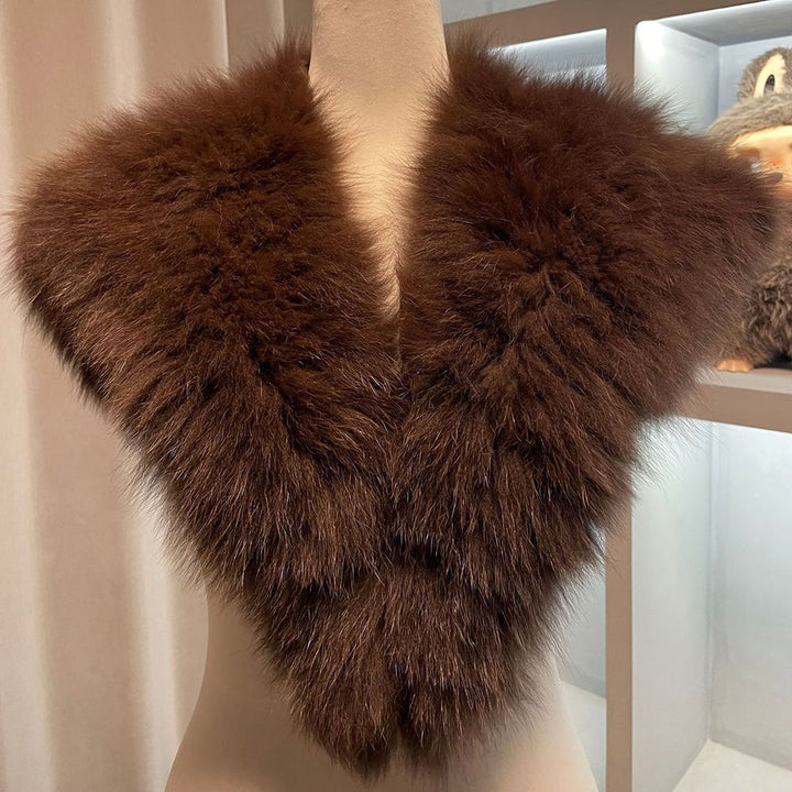 Luxury Fox Fur Shawl Collar Fluffy Soft Fur Stole Cape with Crystal Clasp