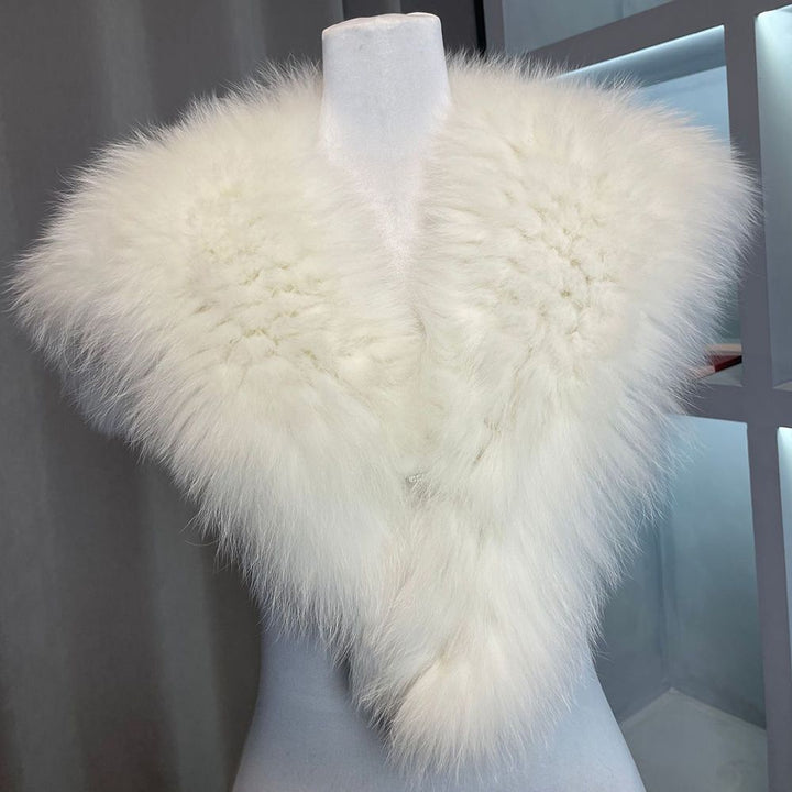 Luxury Fox Fur Shawl Collar Fluffy Soft Fur Stole Cape with Crystal Clasp