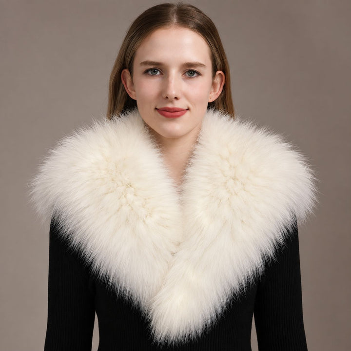 Luxury Fox Fur Shawl Collar Fluffy Soft Fur Stole Cape with Crystal Clasp