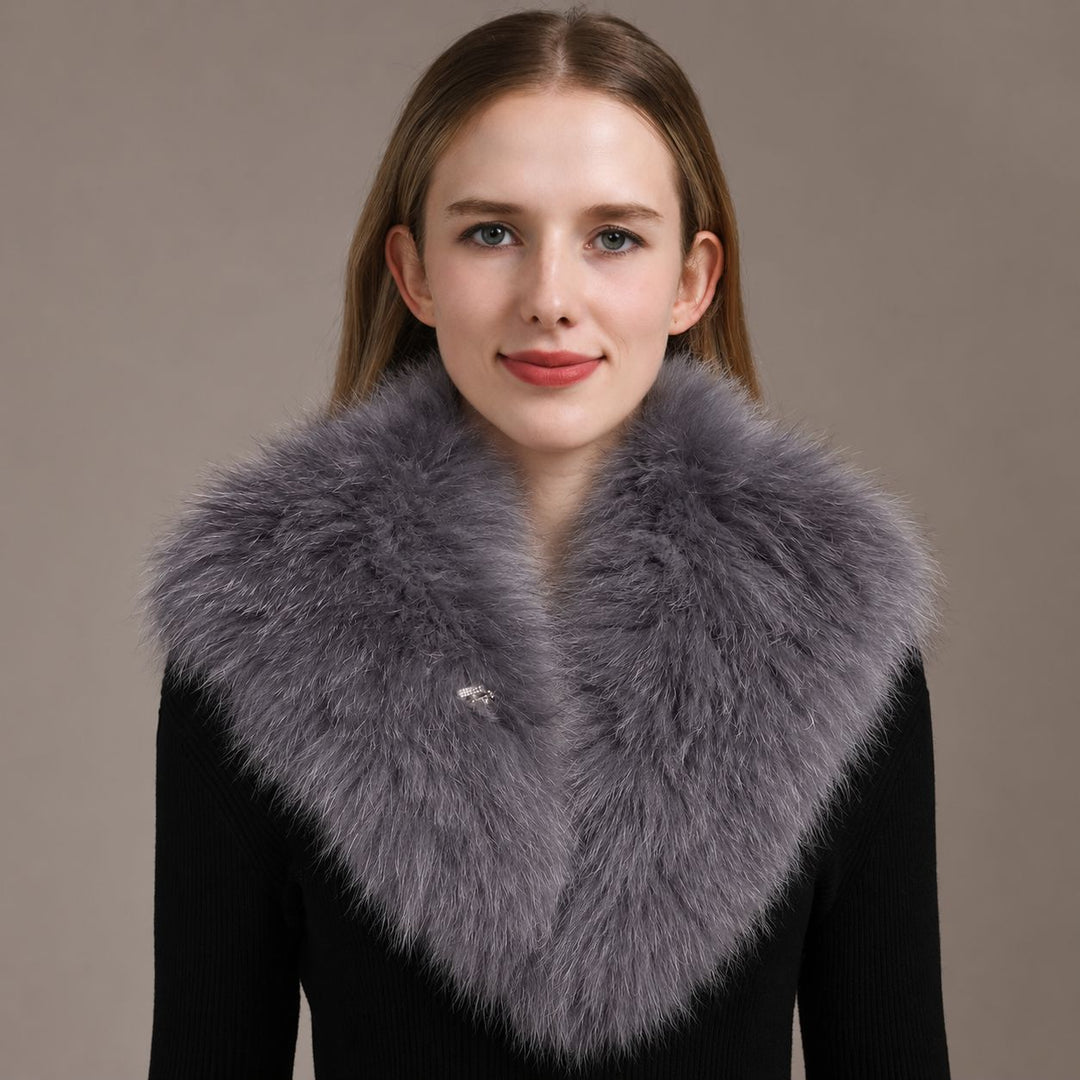 Luxury Fox Fur Shawl Collar Fluffy Soft Fur Stole Cape with Crystal Clasp
