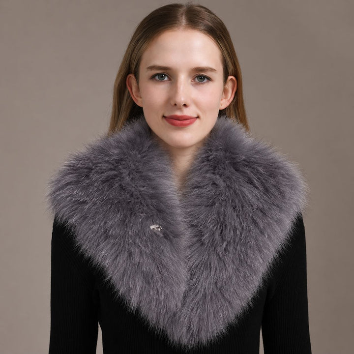 Luxury Fox Fur Shawl Collar Fluffy Soft Fur Stole Cape with Crystal Clasp