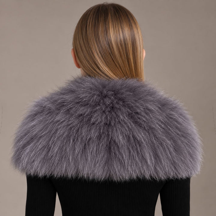 Luxury Fox Fur Shawl Collar Fluffy Soft Fur Stole Cape with Crystal Clasp