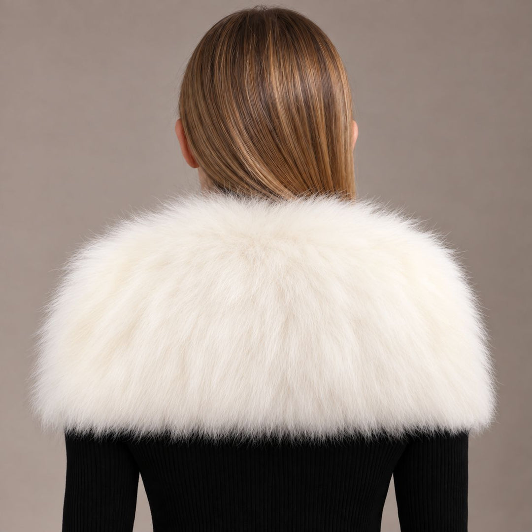 Luxury Fox Fur Shawl Collar Fluffy Soft Fur Stole Cape with Crystal Clasp