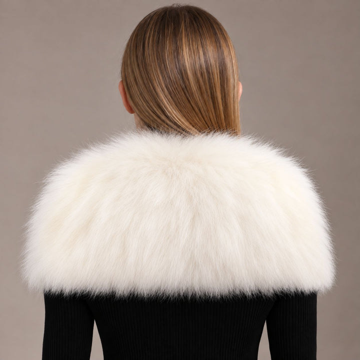 Luxury Fox Fur Shawl Collar Fluffy Soft Fur Stole Cape with Crystal Clasp