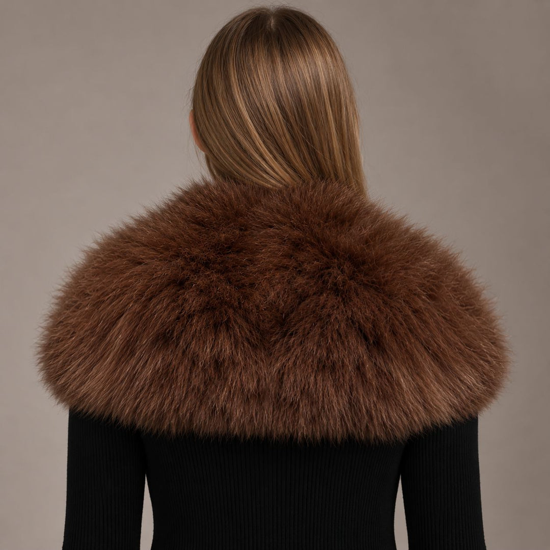 Luxury Fox Fur Shawl Collar Fluffy Soft Fur Stole Cape with Crystal Clasp