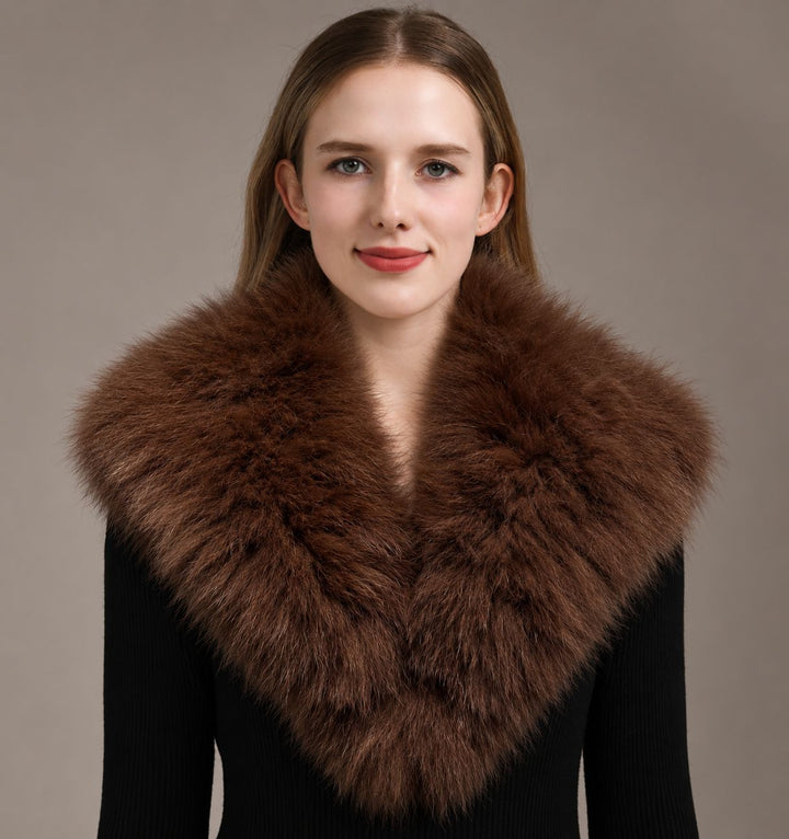 Luxury Fox Fur Shawl Collar Fluffy Soft Fur Stole Cape with Crystal Clasp