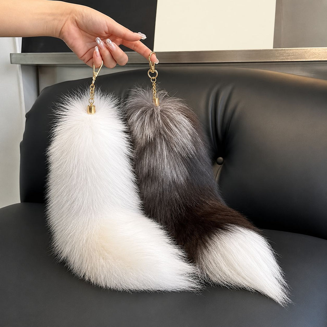 Luxury Real Fox Fur Tail Keychain Long Fluffy Bag Charm